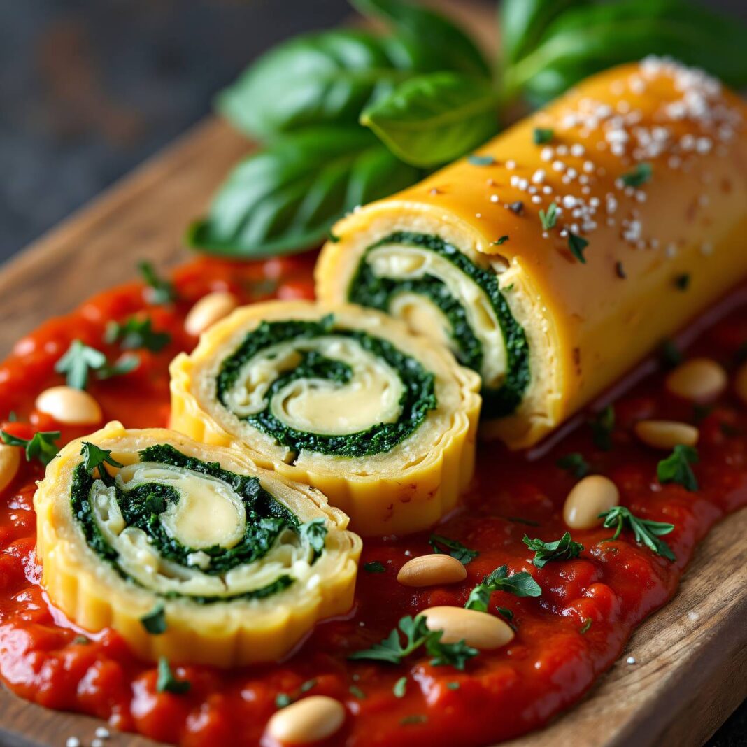 Spinat-Pasta-Roulade mit Tomatensauce Rezept Spinat-Pasta-Roulade mit Tomatensauce Rezept