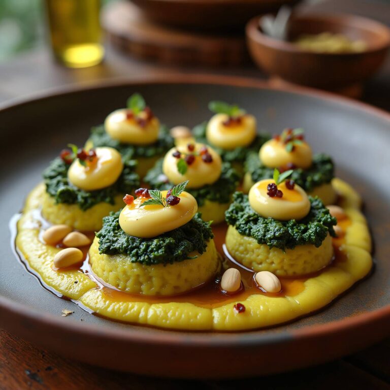 Spinat-Polenta-Pfluten mit Korinthen und Pinienkernen Rezept