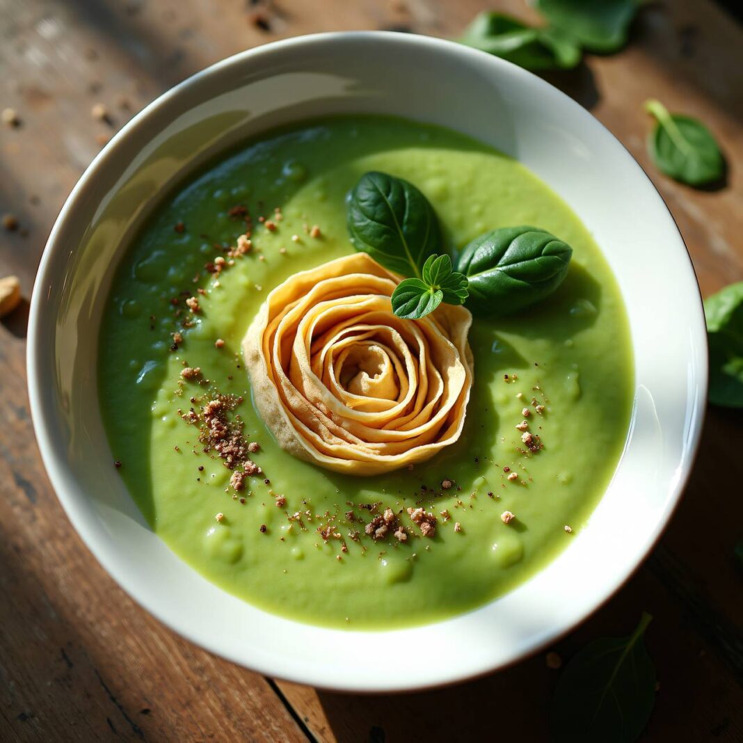 Spinatcrèmesuppe mit Crêpes-Schnecken Rezept Spinatcrèmesuppe mit Crêpes-Schnecken Rezept