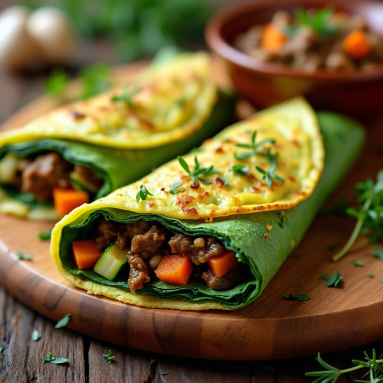 Spinatomeletten mit Gemüsehackfleisch Rezept