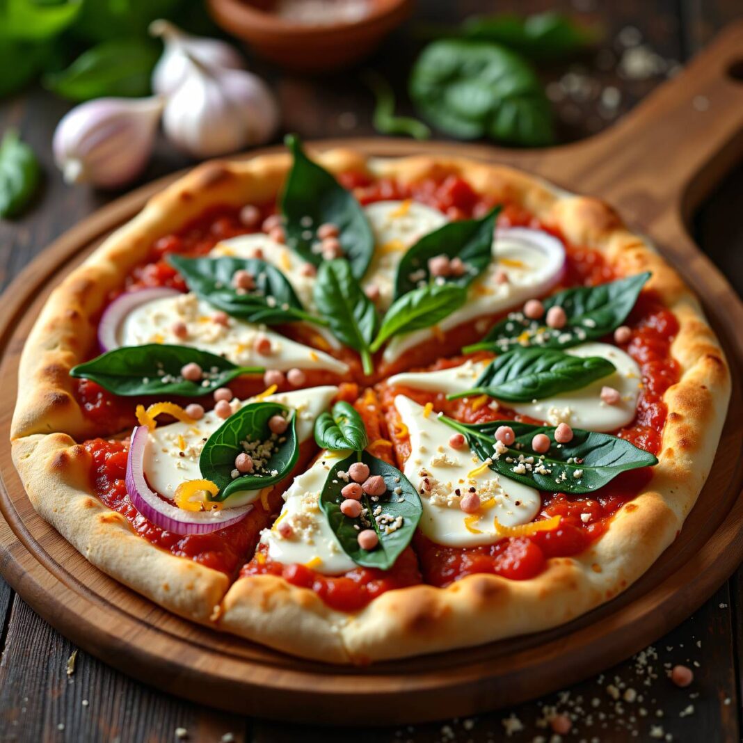 Spinatpizza mit Frischkäse Rezept Spinatpizza mit Frischkäse Rezept