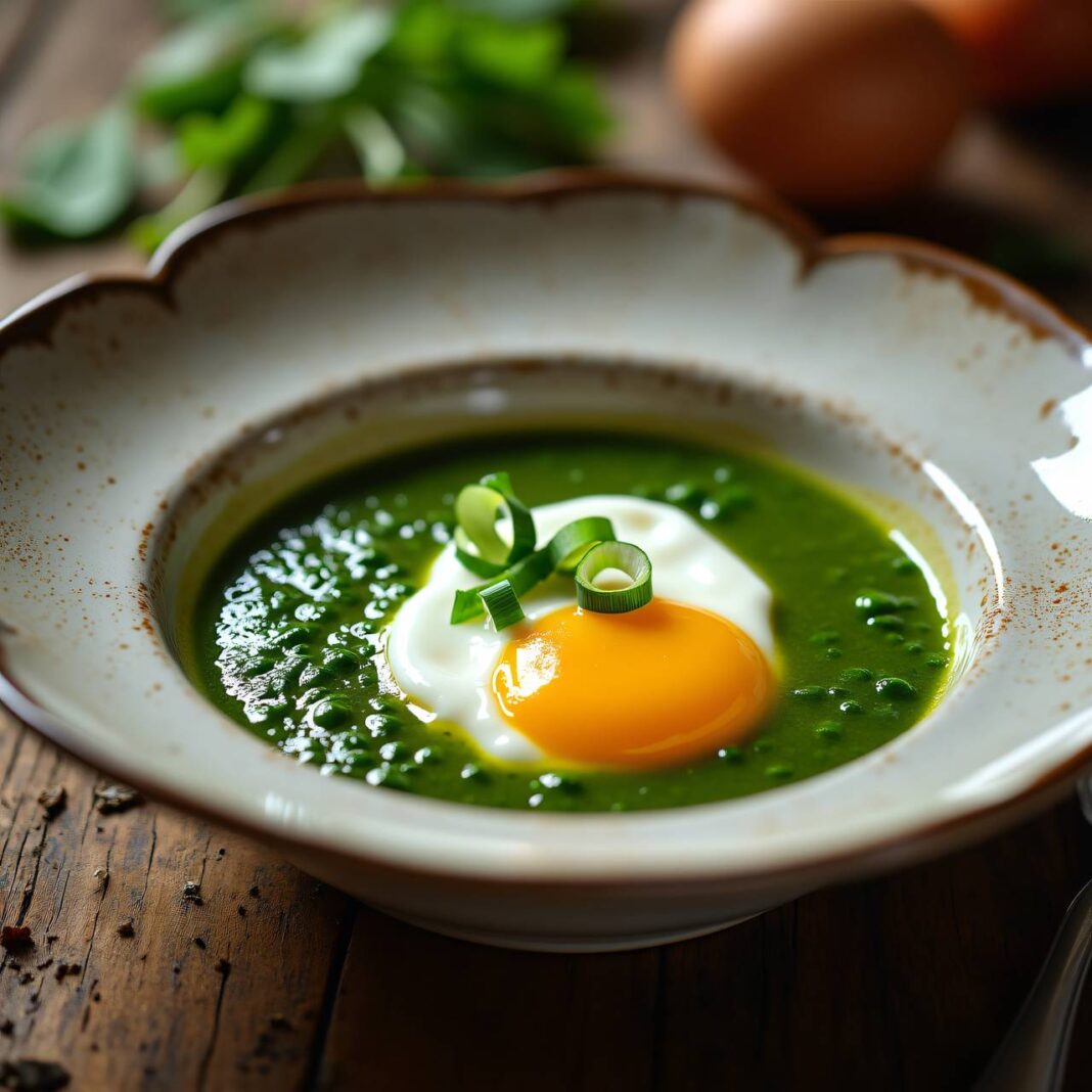 Spinatsüppchen mit pochiertem Ei Rezept Spinatsüppchen mit pochiertem Ei Rezept