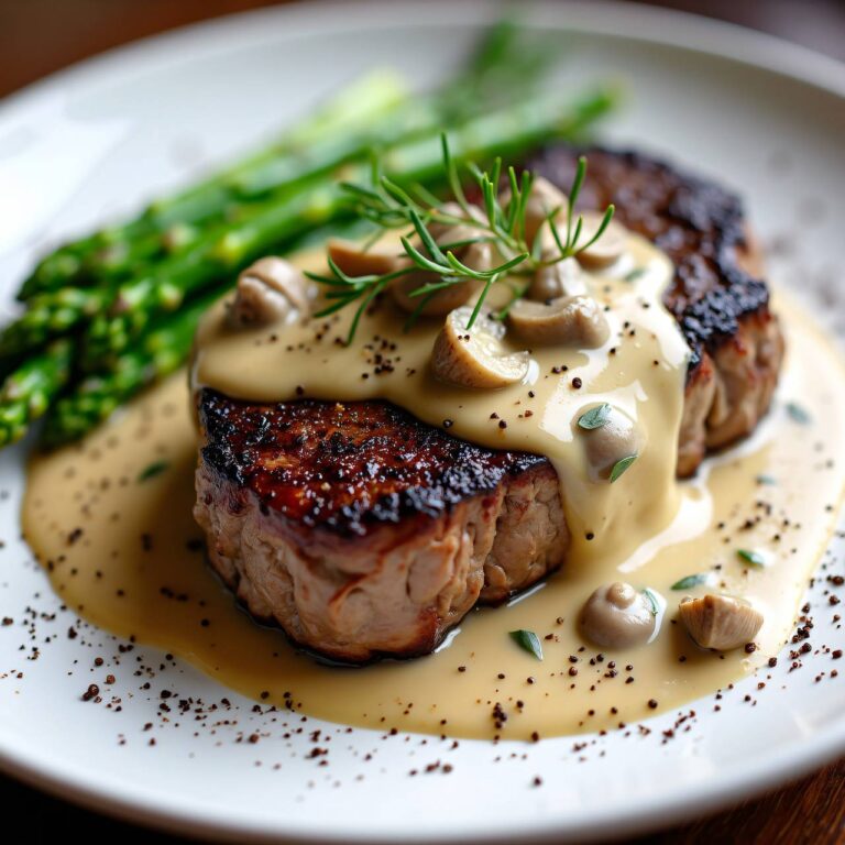 Steak an Morchelrahm mit Spargeln Rezept