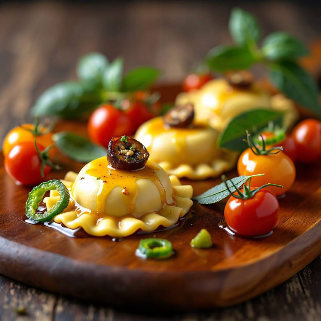 Steinpilz-Ravioli mit Kräuter-Tomaten Rezept Steinpilz-Ravioli mit Kräuter-Tomaten Rezept