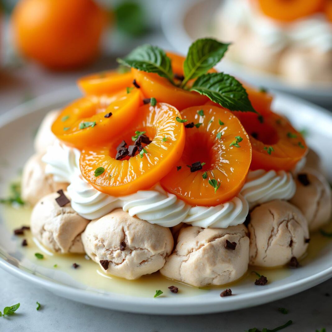 Stracciatella-Pavlova mit Limetten-Aprikosen Rezept Stracciatella-Pavlova mit Limetten-Aprikosen Rezept