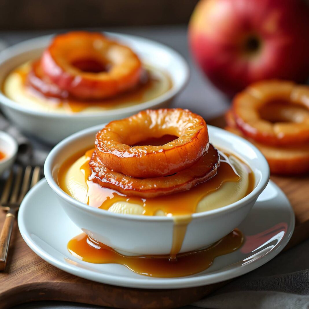 Süßer Pudding mit karamelisierten Apfelringen Rezept Süßer Pudding mit karamelisierten Apfelringen Rezept