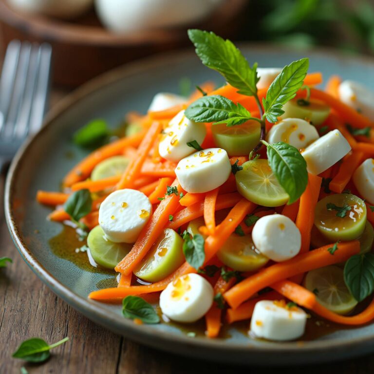 Süss-saurer Kohlrabi-Karotten-Salat mit Mozzarella Rezept