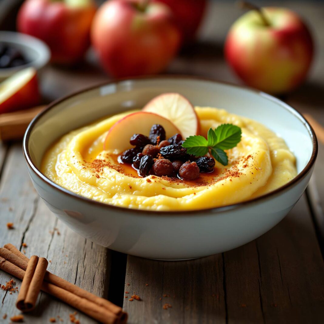 Süsse Milchpolenta mit Äpfeln, Rosinen und Zimt Rezept Süsse Milchpolenta mit Äpfeln, Rosinen und Zimt Rezept