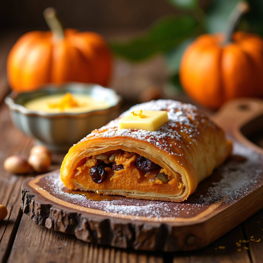 Süsser Kürbisstrudel mit Vanille-Grand-Marnier-Sauce Rezept Süsser Kürbisstrudel mit Vanille-Grand-Marnier-Sauce Rezept