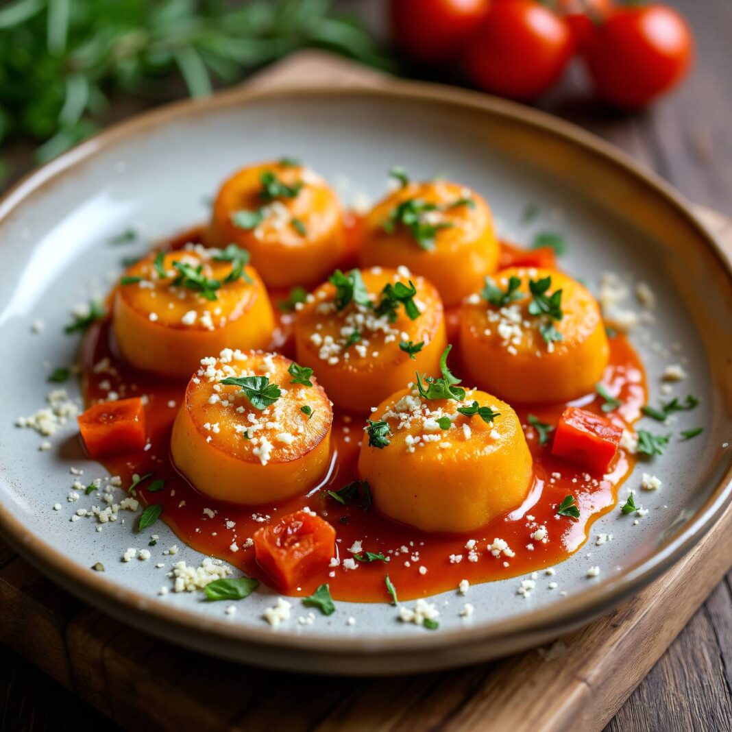 Süsskartoffel-Gnocchi mit Kräuter-Tomatensauce Rezept Süsskartoffel-Gnocchi mit Kräuter-Tomatensauce Rezept