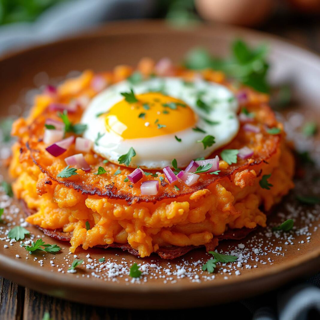 Süsskartoffel-Rösti mit Spiegelei Rezept Süsskartoffel-Rösti mit Spiegelei Rezept