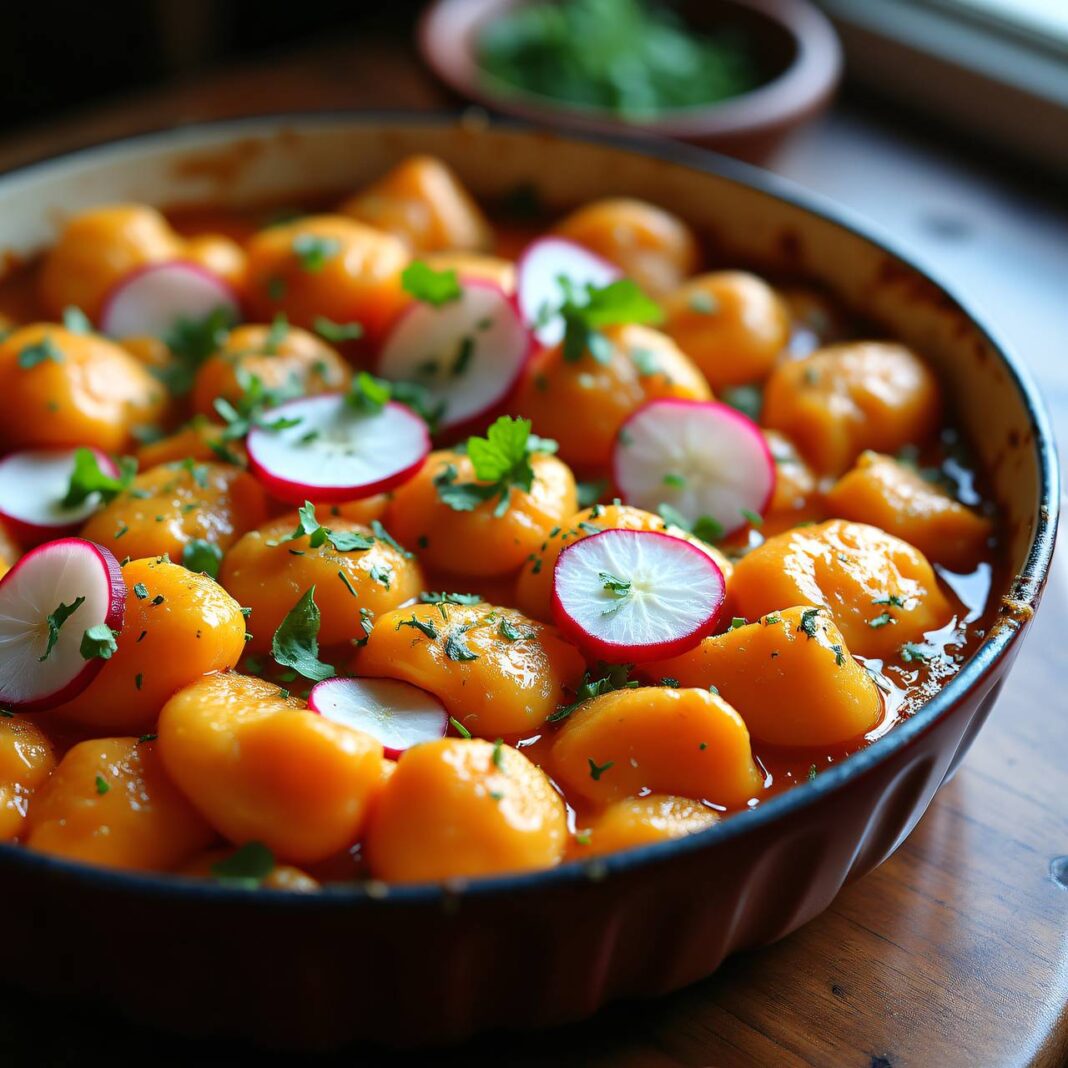 Süsskartoffelgnocchi-Gratin mit Käse-Apfel-Sauce Rezept Süsskartoffelgnocchi-Gratin mit Käse-Apfel-Sauce Rezept