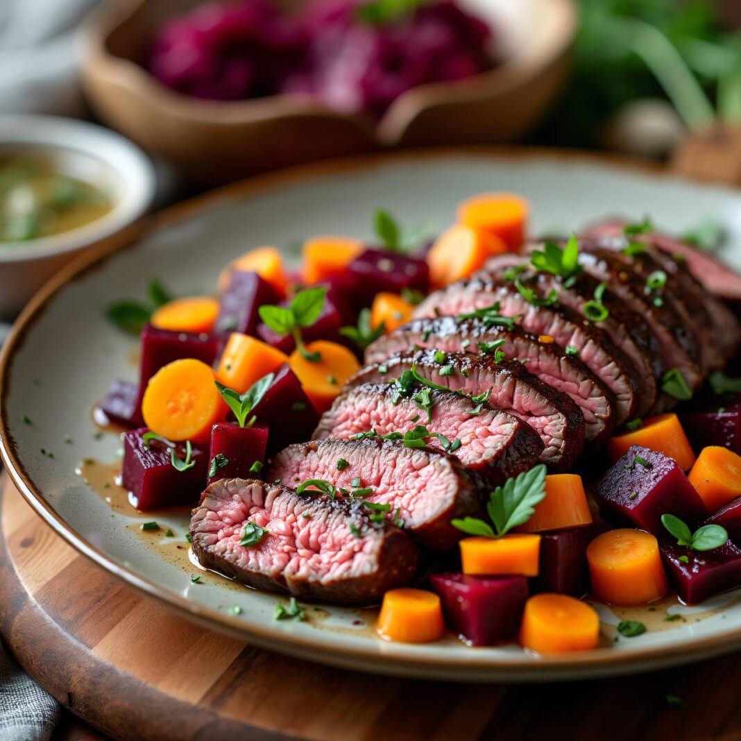 Tafelspitz mit lauwarmem Karotten-Rüben-Salat Rezept Tafelspitz mit lauwarmem Karotten-Rüben-Salat Rezept