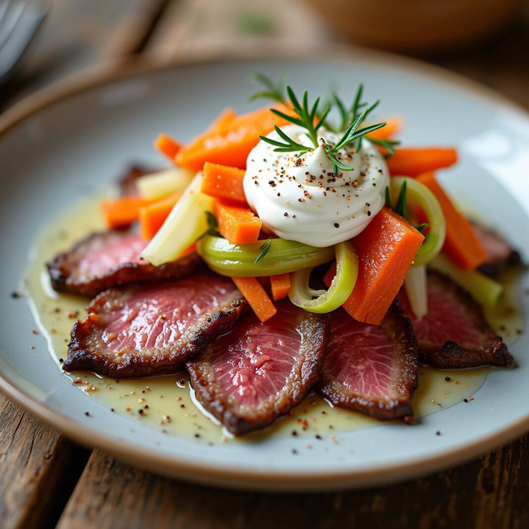 Tafelspitzplätzchen mit Meerrettich-Gemüse Rezept Tafelspitzplätzchen mit Meerrettich-Gemüse Rezept