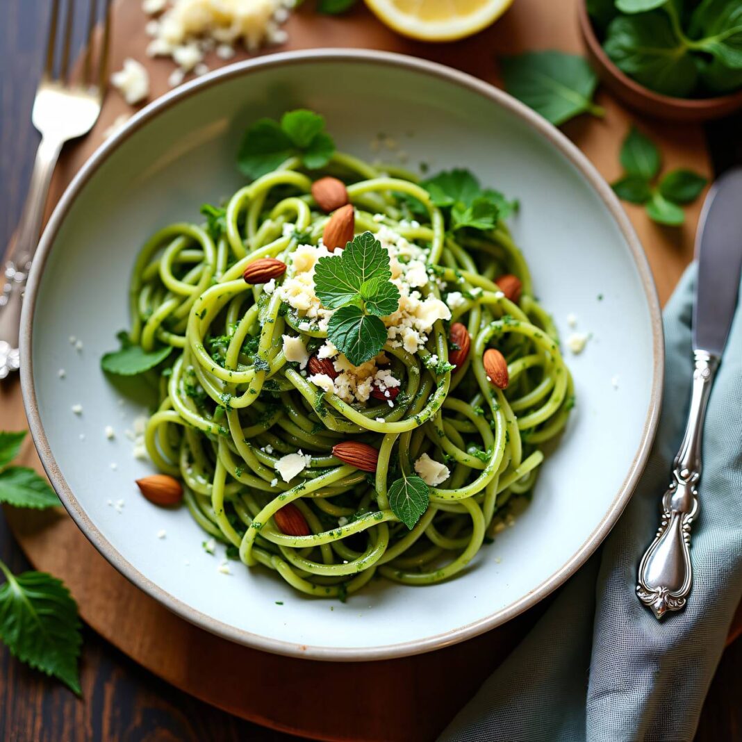Taglierini mit Pesto aus frischen Kräutern Rezept Taglierini mit Pesto aus frischen Kräutern Rezept