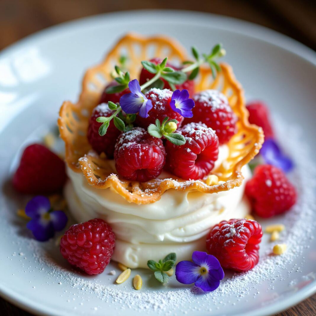 Thymian-Dentelles mit Himbeeren Rezept Thymian-Dentelles mit Himbeeren Rezept