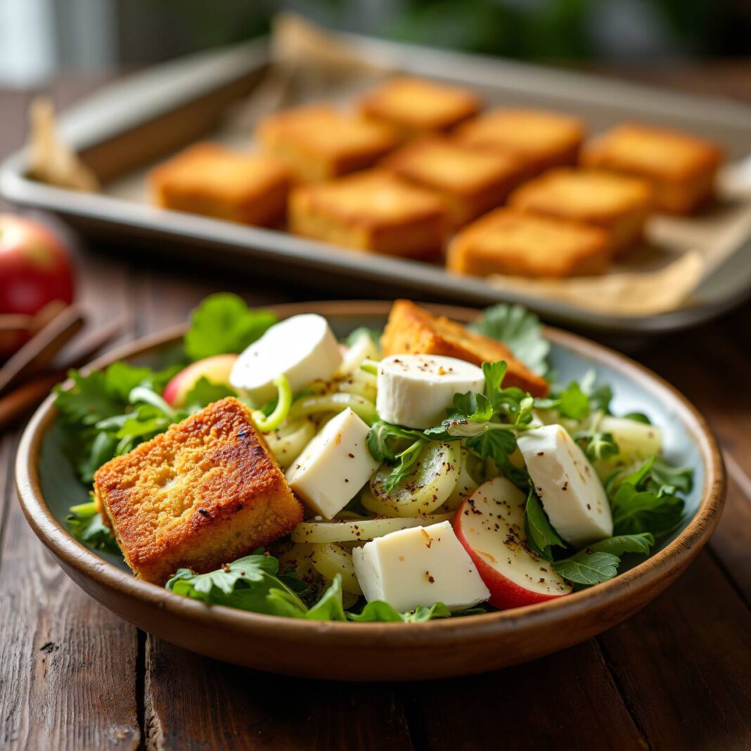 Tofu-Nuggets mit Fenchel-Mozzarella-Salat Rezept Tofu-Nuggets mit Fenchel-Mozzarella-Salat Rezept