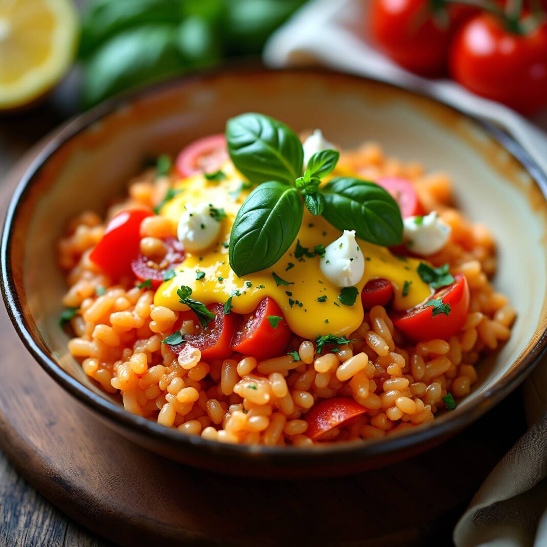 Tomatenrisotto mit Zitronen-Basilikum-Salsa Rezept Tomatenrisotto mit Zitronen-Basilikum-Salsa Rezept