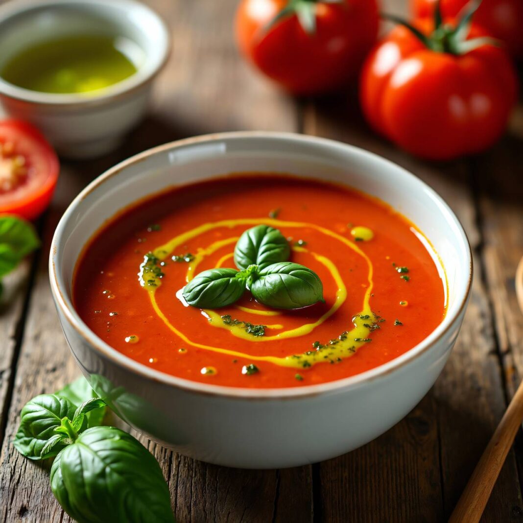 Tomatensuppe mit Basilikumöl Rezept Tomatensuppe mit Basilikumöl Rezept