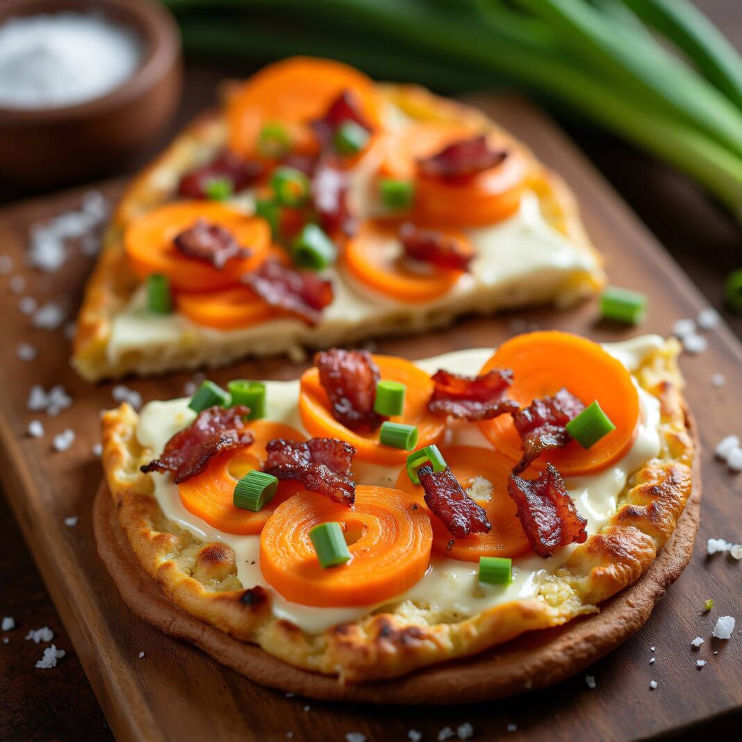 Tortilla-Flammkuchen mit Karotten Rezept Tortilla-Flammkuchen mit Karotten Rezept