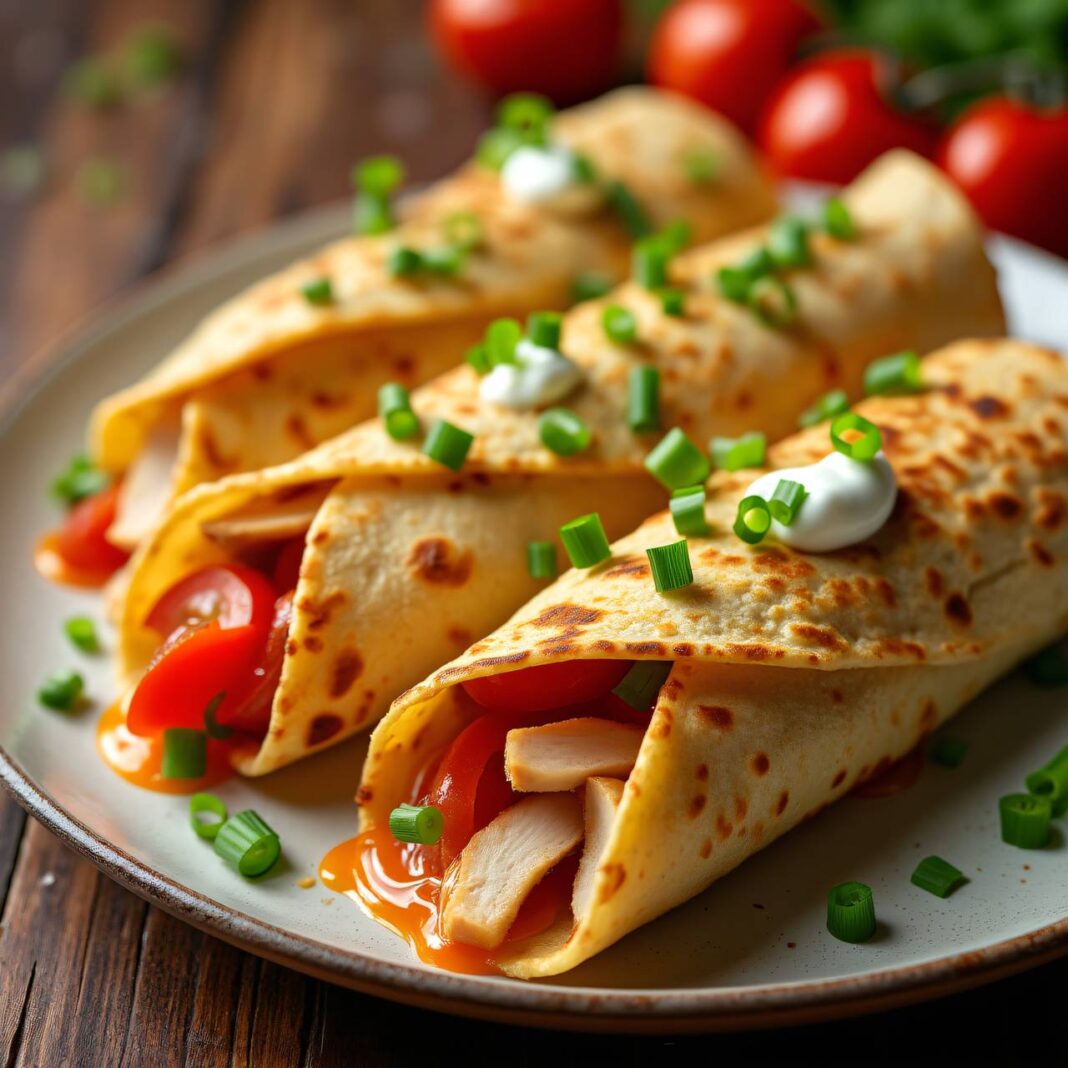 Tortilla-Rollen mit Hähnchen Rezept Tortilla-Rollen mit Hähnchen Rezept