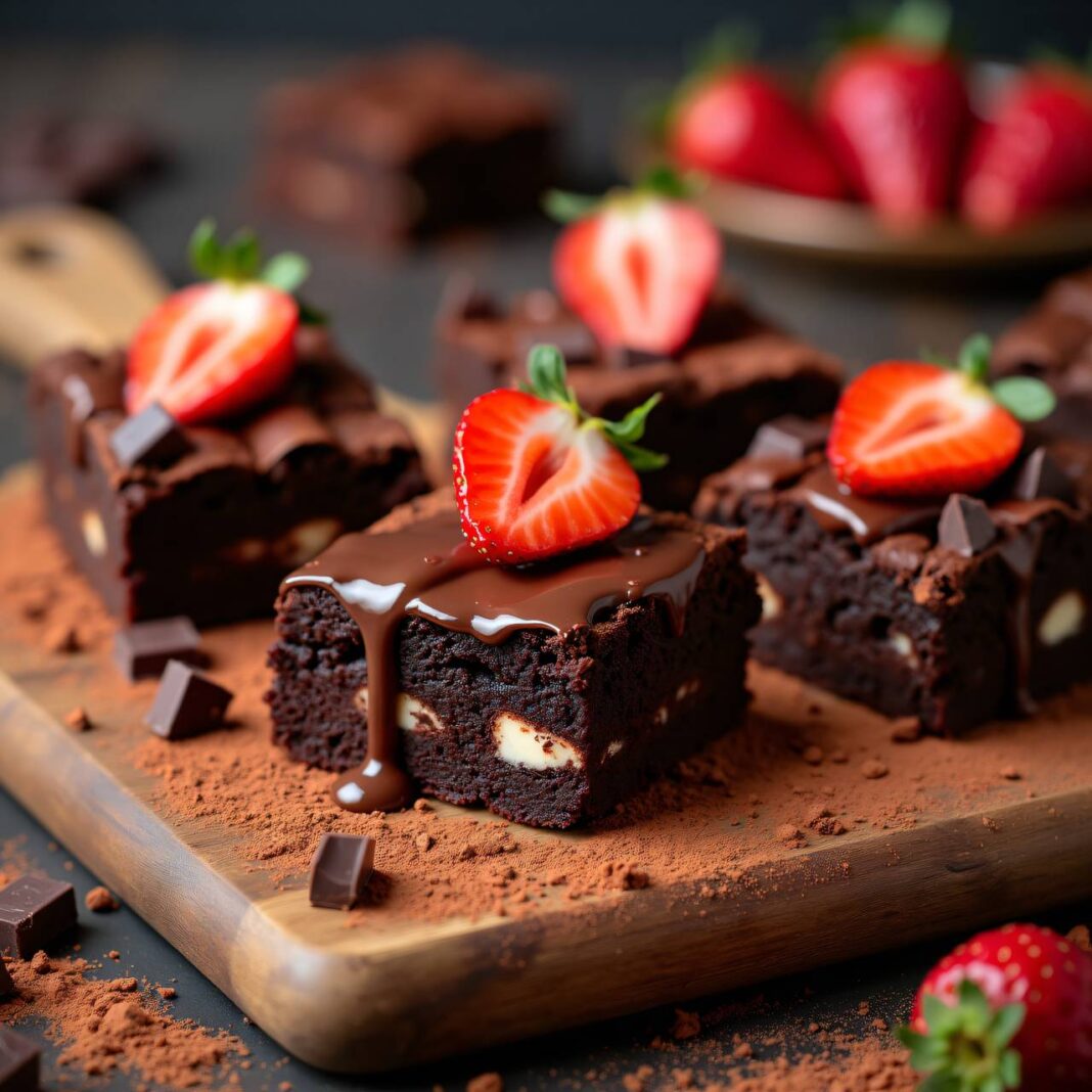 Triple Chocolate Brownies mit Erdbeeren Rezept Triple Chocolate Brownies mit Erdbeeren Rezept