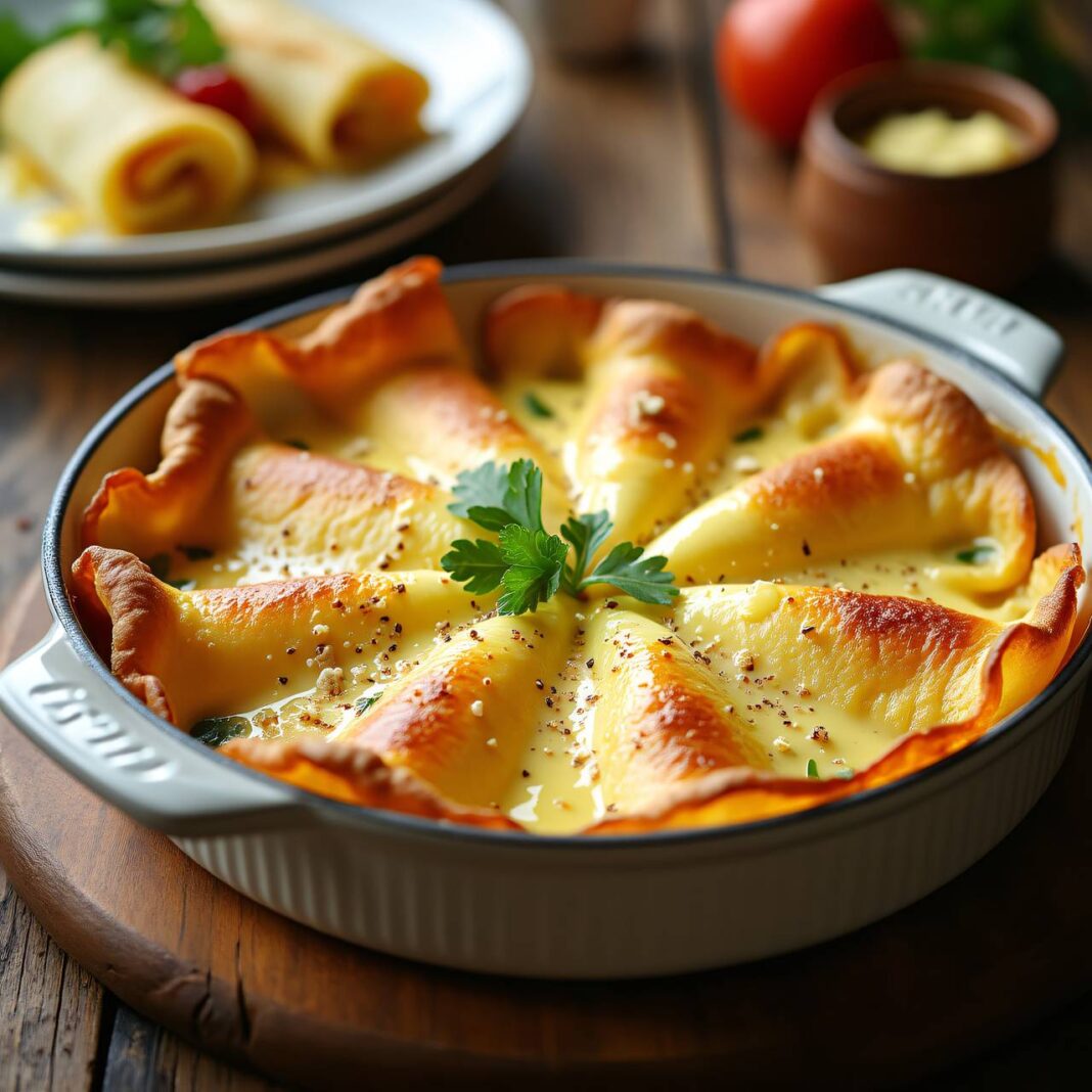 Überbackene Crêpes mit Käsefüllung Rezept Überbackene Crêpes mit Käsefüllung Rezept