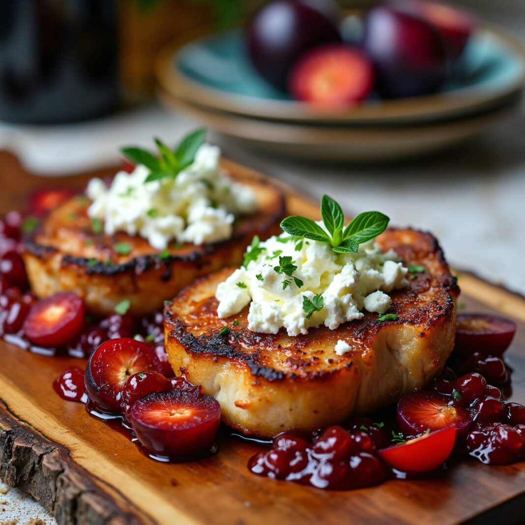 Überbackene Koteletts mit Paprika-Zwetschgen Rezept Überbackene Koteletts mit Paprika-Zwetschgen Rezept