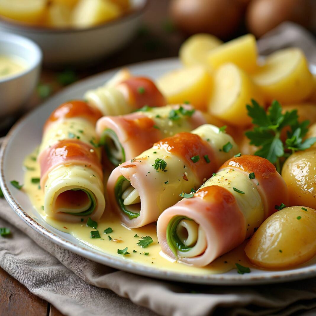 Überbackene Lauch-Schinken-Rollen Rezept Überbackene Lauch-Schinken-Rollen Rezept