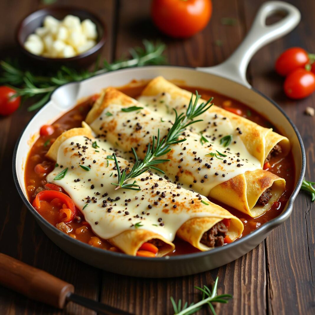 Überbackene Rindfleisch-Gemüse-Crêpes Rezept Überbackene Rindfleisch-Gemüse-Crêpes Rezept