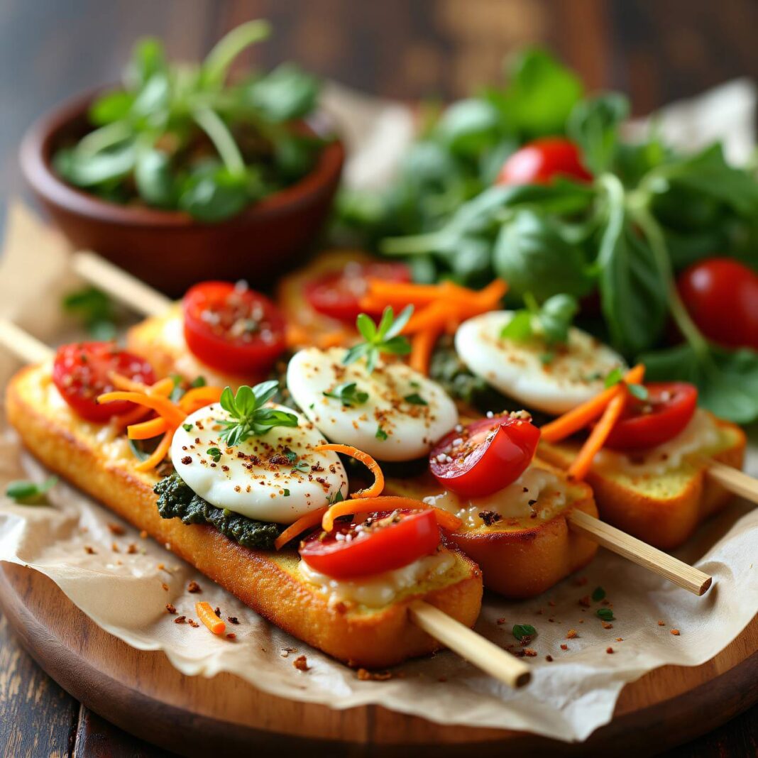 Überbackene Spiessli mit Salat Rezept Überbackene Spiessli mit Salat Rezept