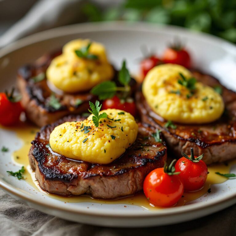 Überbackene Steaks mit Polentastücken Rezept