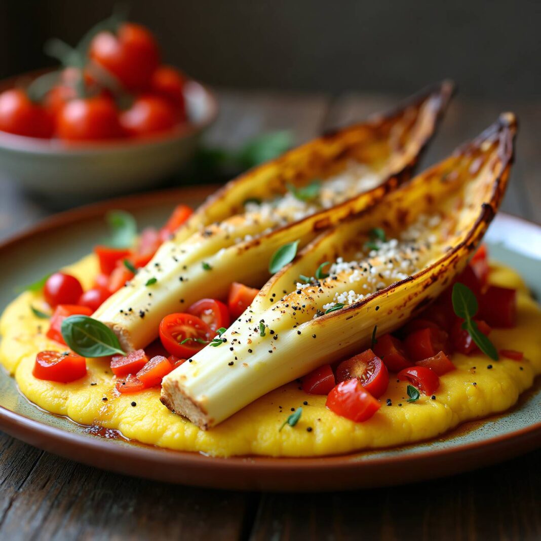 Überbackener Chicorée auf Tomaten-Polenta Rezept Überbackener Chicorée auf Tomaten-Polenta Rezept