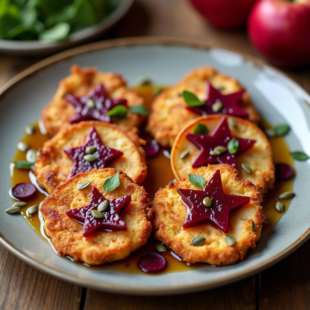 Überbackenes Schnitzel mit Rote-Bete-Sternen Rezept Überbackenes Schnitzel mit Rote-Bete-Sternen Rezept