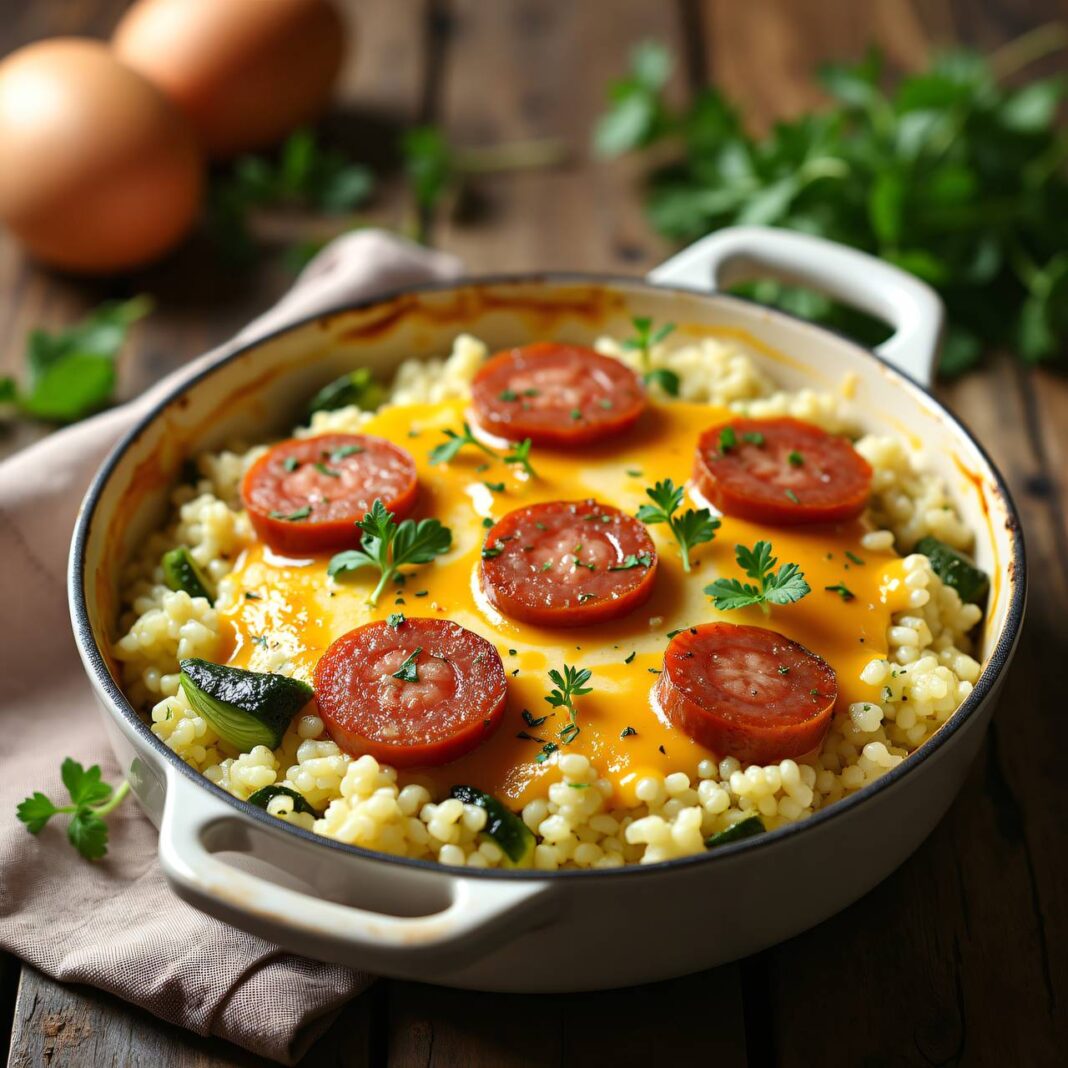 Überbackenes Wurst-Risotto Rezept Überbackenes Wurst-Risotto Rezept