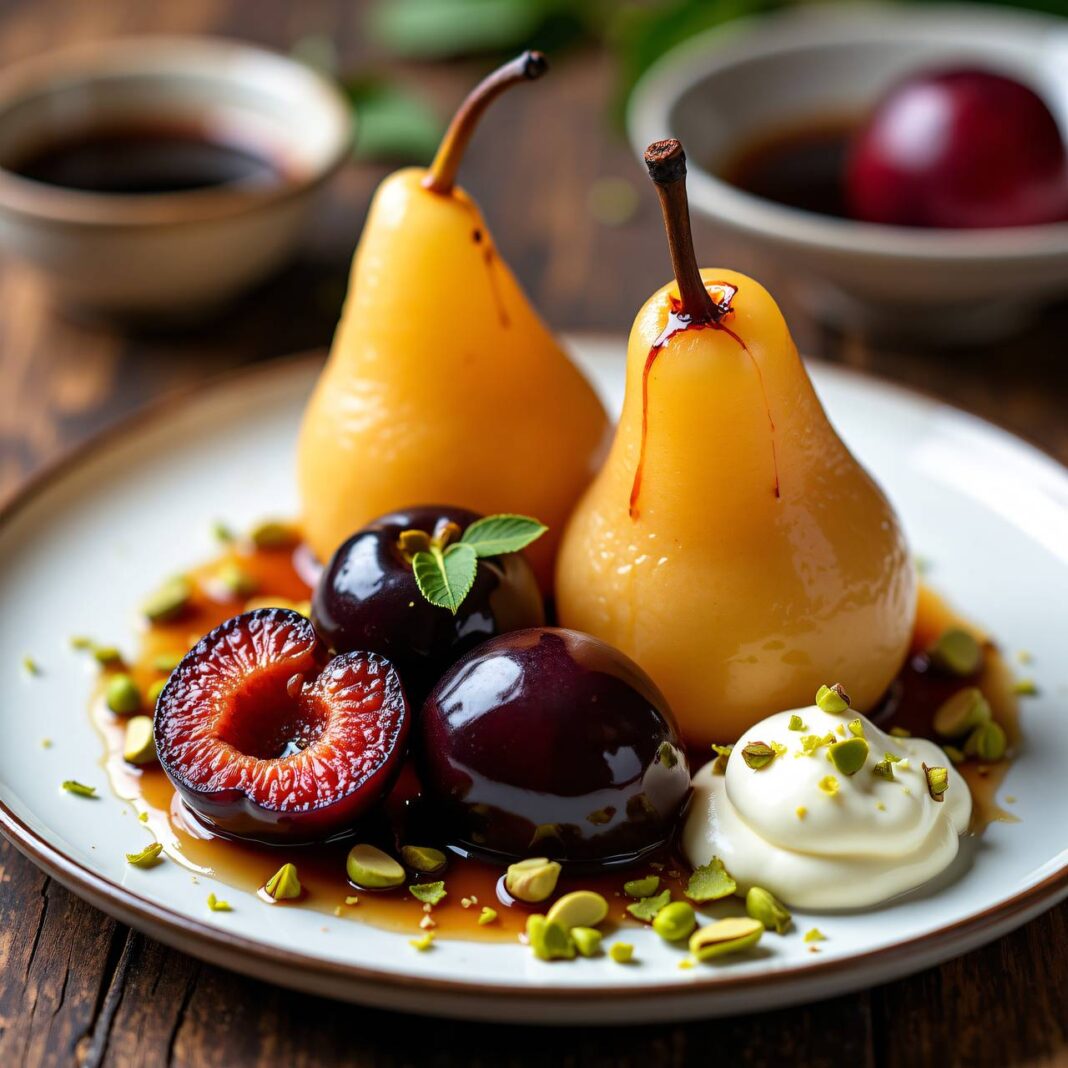Vanille-Birnen mit Kaffee-Pflaumen Rezept Vanille-Birnen mit Kaffee-Pflaumen Rezept