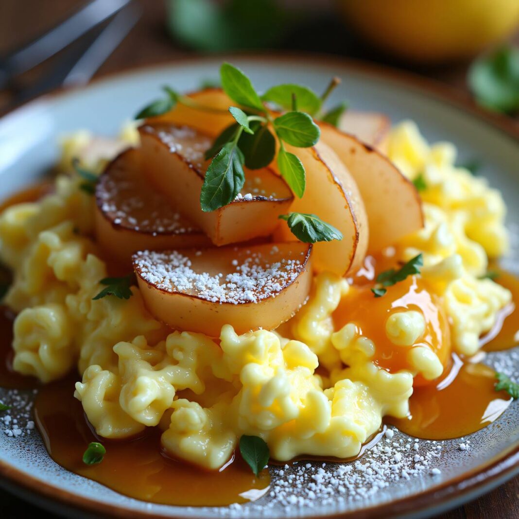 Vanille-Rührei mit Birnenkompott Rezept Vanille-Rührei mit Birnenkompott Rezept
