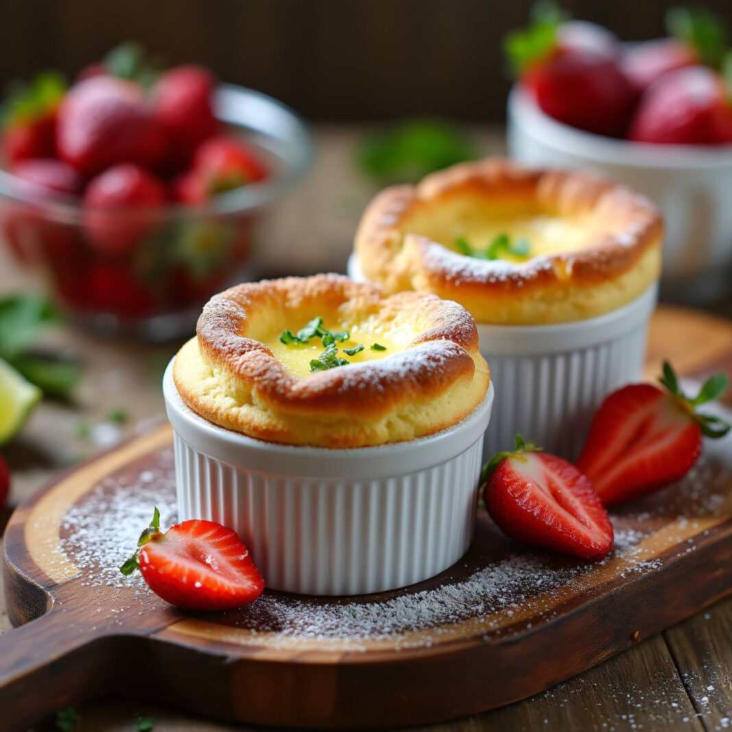 Vanille-Soufflé mit frischen Erdbeeren Rezept Vanille-Soufflé mit frischen Erdbeeren Rezept
