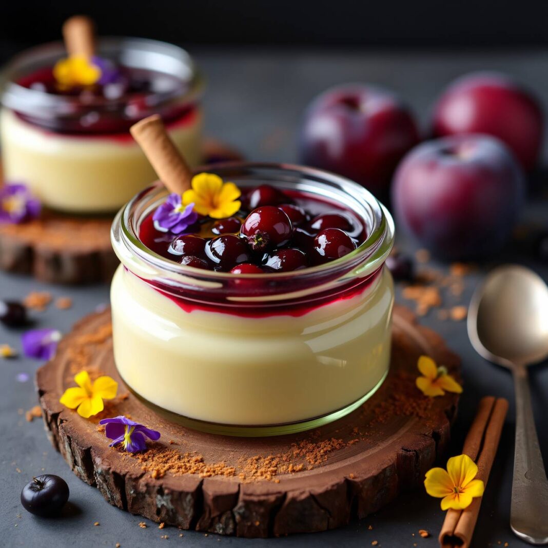 Vanillecrème mit Holunderbeer-Zimt-Zwetschgen Rezept Vanillecrème mit Holunderbeer-Zimt-Zwetschgen Rezept