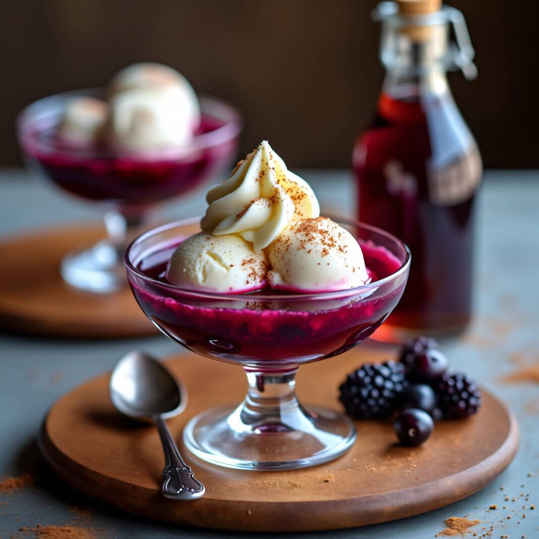 Vanilleeis mit Holunderbeersirup Rezept Vanilleeis mit Holunderbeersirup Rezept