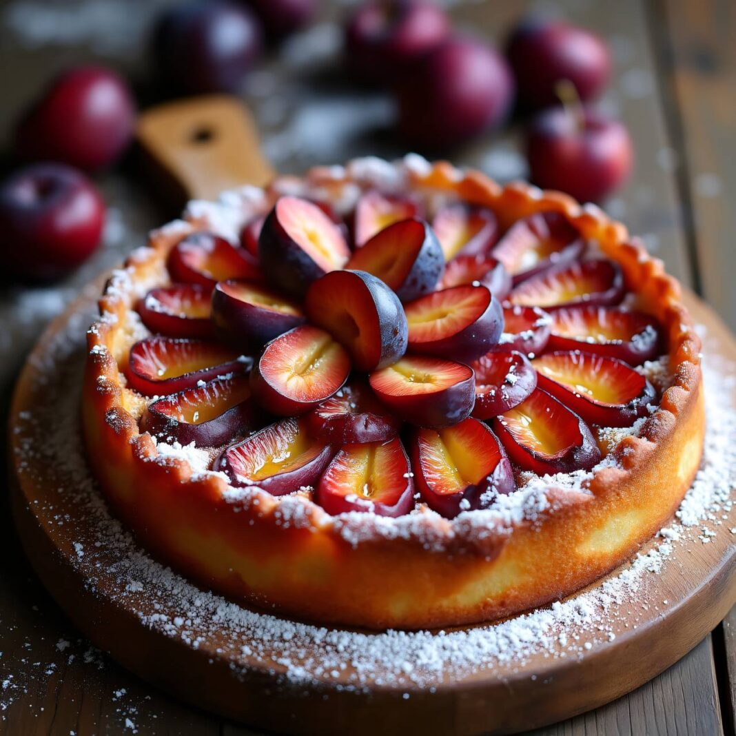 Verkehrter Pflaumenkuchen mit Koriander Rezept Verkehrter Pflaumenkuchen mit Koriander Rezept