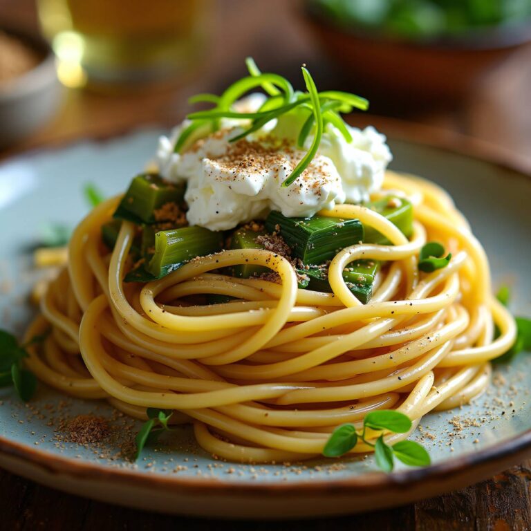 Vollkornspaghetti mit Lauchgemüse Rezept
