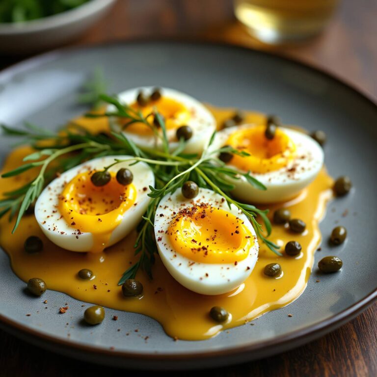 Wachsweiche Eier mit Senfsprossensauce Rezept
