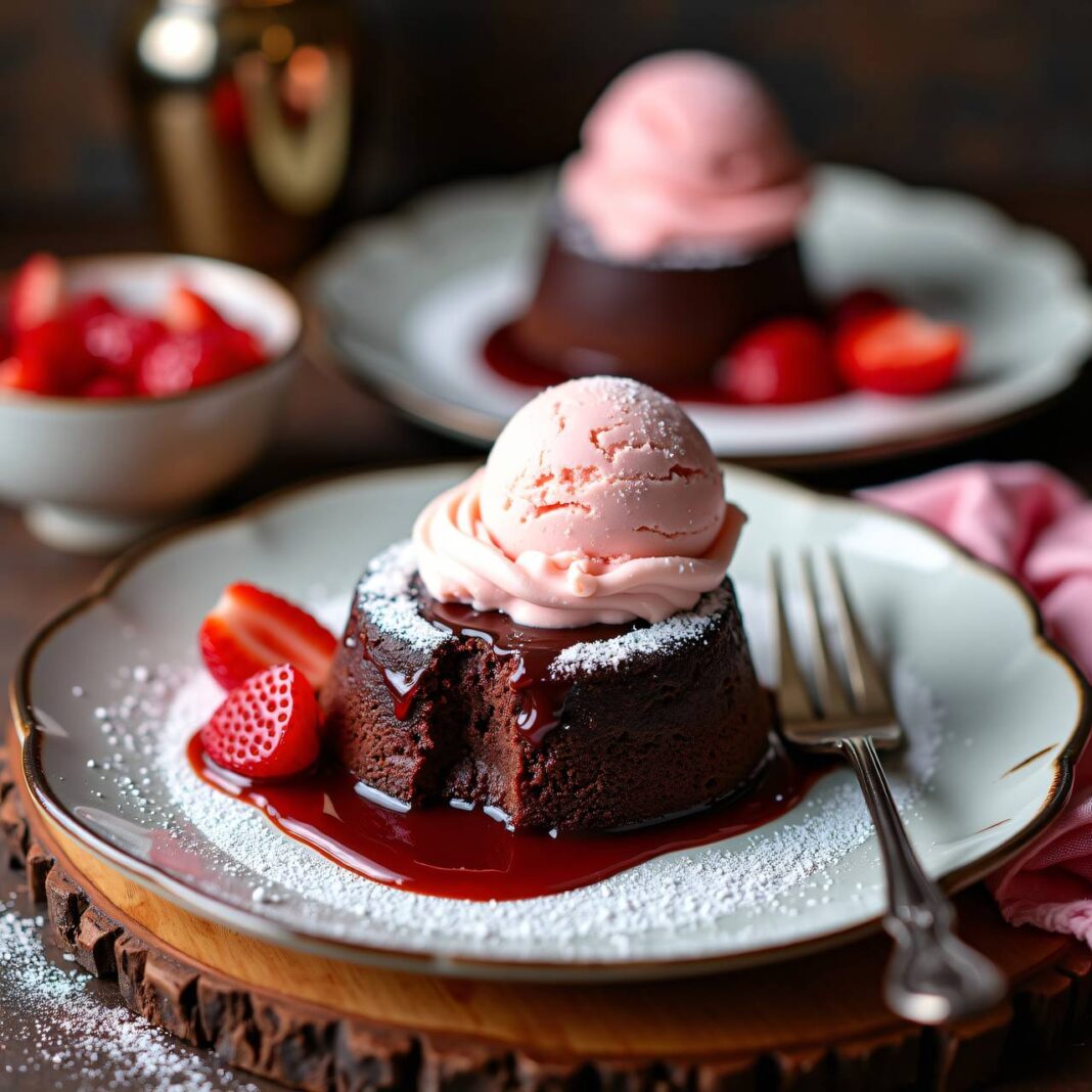 Warme Schokoladentörtchen mit Rhabarberglace Rezept Warme Schokoladentörtchen mit Rhabarberglace Rezept