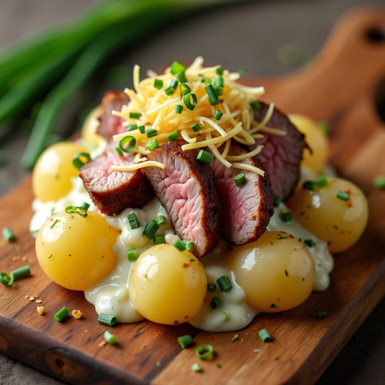 Warmer Kartoffelsalat mit Steakstreifen Rezept