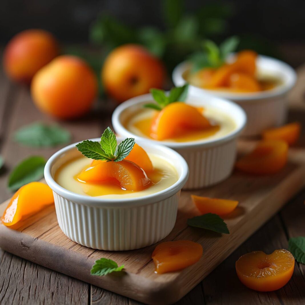 Weißer Schokoladenflan mit Aprikosen Rezept Weißer Schokoladenflan mit Aprikosen Rezept