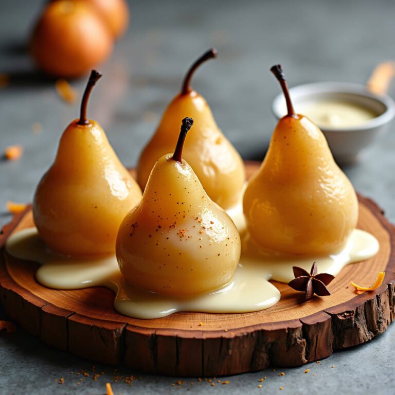 Weisse Schokoladen-Lebkuchensauce zu pochierten Birnen Rezept