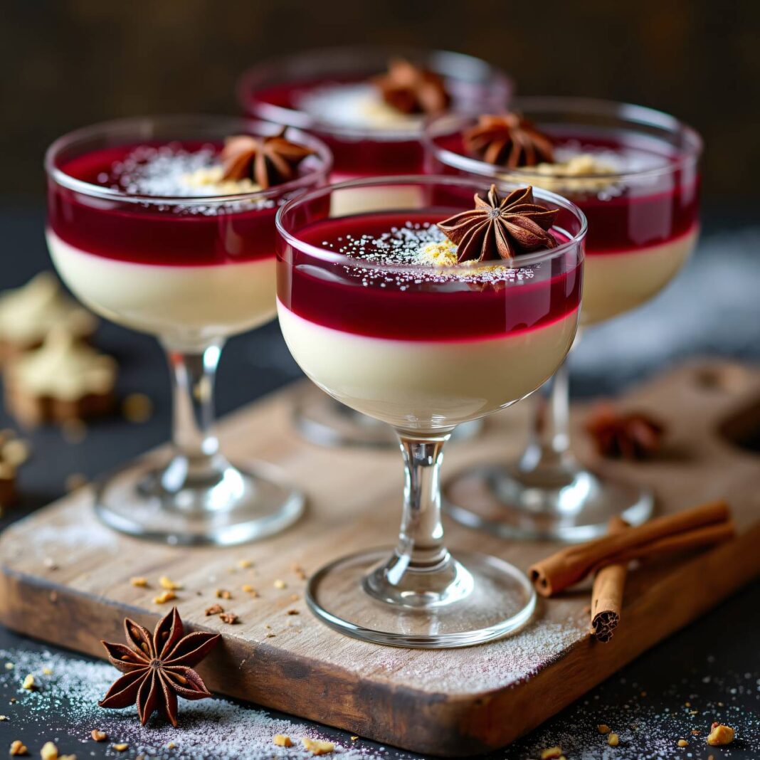 Weisse Schokoladen-Mousse mit Glühwein-Gelee Rezept Weisse Schokoladen-Mousse mit Glühwein-Gelee Rezept