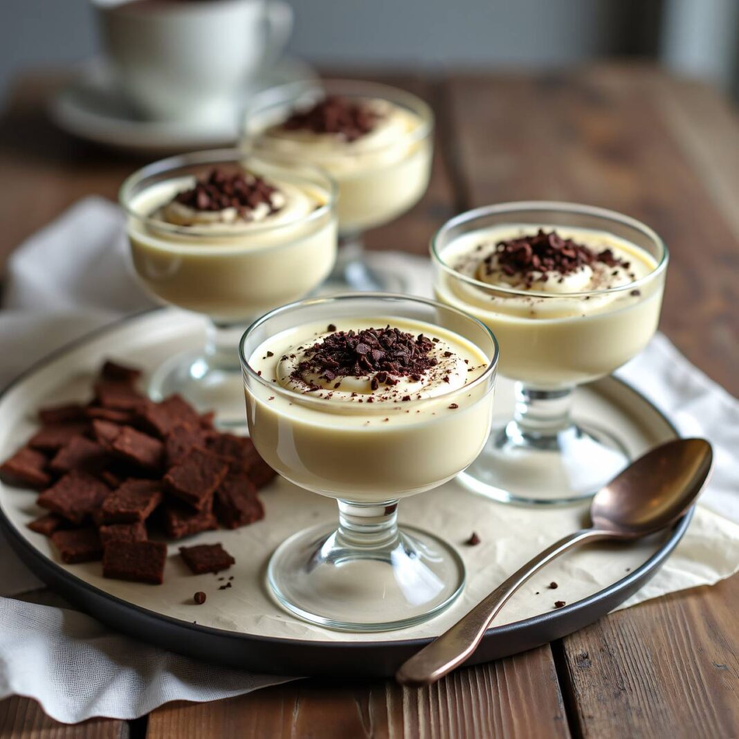 Weisse Schokoladenmousse mit Schokoflocken Rezept Weisse Schokoladenmousse mit Schokoflocken Rezept