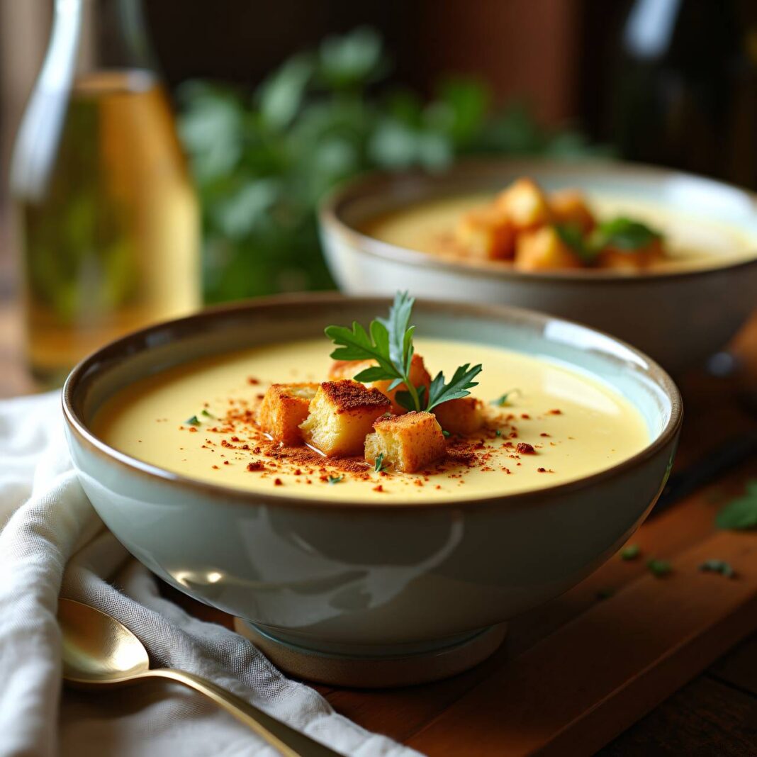 Weissweinsuppe mit Gewürzcroûtons Rezept Weissweinsuppe mit Gewürzcroûtons Rezept